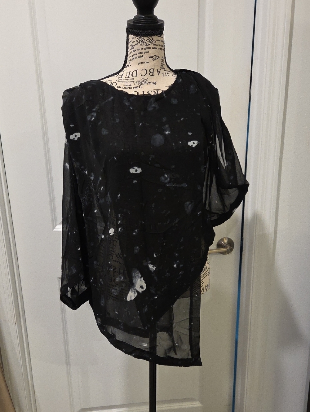 RACHEL Rachel Roy Black Sheer Blouse with White Spot Print Size XS!